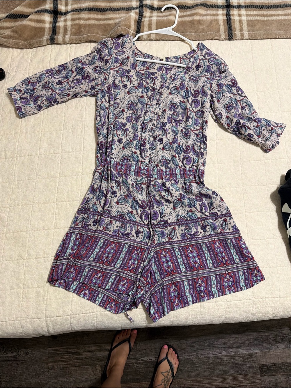 Ripcurl Purple Paisley Printed Romper with Button Front